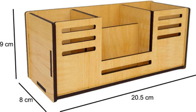 Giftingcare 4 Compartments Wooden Wooden Pen And Pencil Holder Stand For Office Desk And Study Table(Beige)
