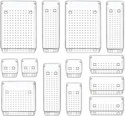 Lifewit 13 Compartments Plastic Drawer Organizer(Clear)