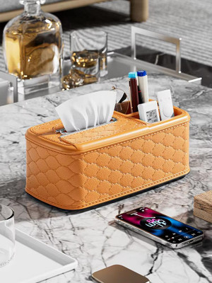 FIDEO 3 Compartments PU Leather Tissue Box(Beige)