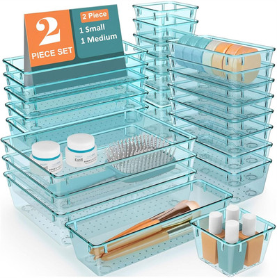 JD FRESH 2 Compartments Plastic Drawer Container(Sea-Blue)