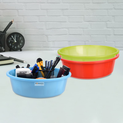 HOMESTIC by Kuber Industries 3 Compartments Plastic Desk Organizer(Red & Green & Sky Blue)