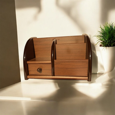 sachwood creations 3 Compartments Wood Pen Stand(Brown)