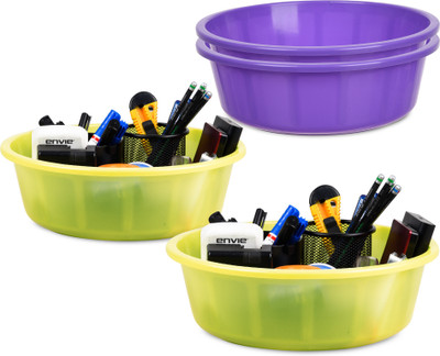 KUBER INDUSTRIES 4 Compartments Plastic Desk Organizer(Purple, Green)