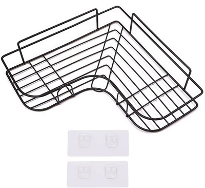 KHISKOLI BRAND 2 Compartments Carbon Steel Corner Adhesive Shower Caddy No Drilling Wall Mounted Rack 2-Pack(Black)