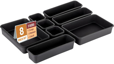 GANGEV 8 Compartments plastic Desk Drawer(Black)