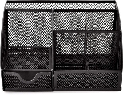 FosCadit 7 Compartments Metal Desk Organizer(Black)