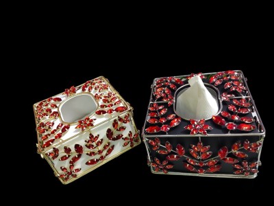 Ayan Handicrafts 2 Compartments Metal Tissue Box Holder(Red And White, Red And Black)