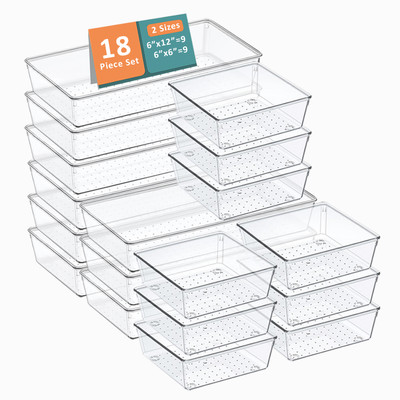 KUBER INDUSTRIES 18 Compartments Plastic Drawer Organizers(Transparent)