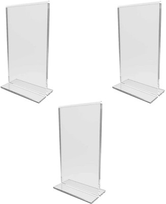 CPI 3 Compartments Acrylic 4x6in A6 T Shape Display Sign Holder Stand Double Side Table Menu Stand (3PCs)(Transparent)