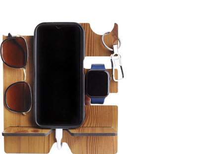 Expro 5 Compartments Wooden Wooden 5 In 1 Sqaure, Moblie, SmartWatch,Spectacles, Keys Table Organizer(Brown)