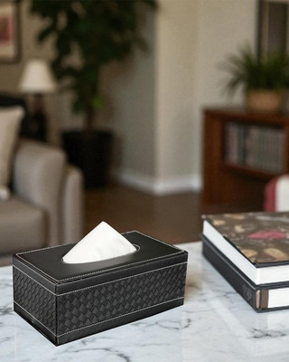 AARVIDECOR 1 Compartments Faux Leather Tissue Holder(Black)