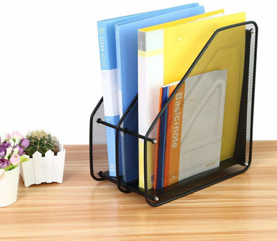SUKHAD 2 Compartments Metal Mesh File Rack(Black)