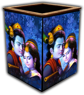 pnf 1 Compartments wooden Colourful Wooden Pen Stand with photo of Radha Krishna -14554(Multicolor)
