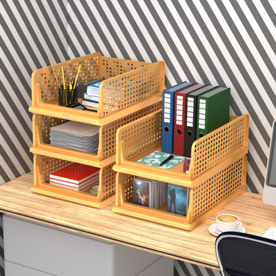 HOMESTIC by Kuber Industries 5 Compartments Plastic Desk Organizers(Ivory)