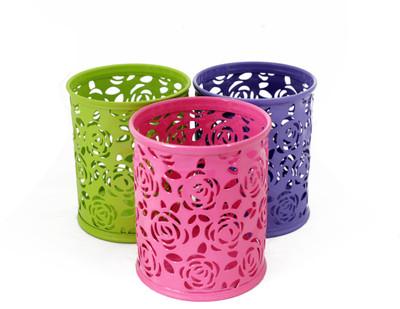 SAYA 1 Compartments Steel Metal Pen Holder(Mulicolor)