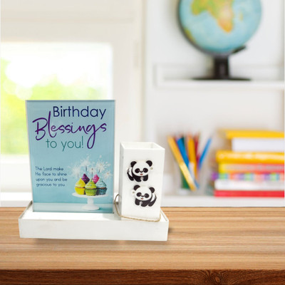 SG Creations 1 Compartments Glass, Acrylic Pen Stand(White)