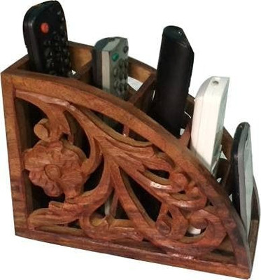 JANMESH ENTERPRISES 5 Compartments Wood Remote organizer for Sofa bed Table Office | Decorative Remote Case(Brown)