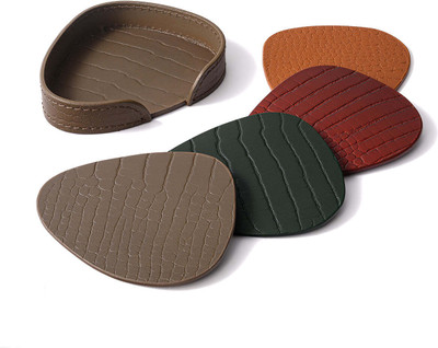 Three Sixty 1 Compartments Leather Multicolor Abstract Shape Coasters Set of 4(TAUPE)
