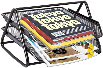 Kavid 2 Compartments Matal 2 layer file rack(Black)