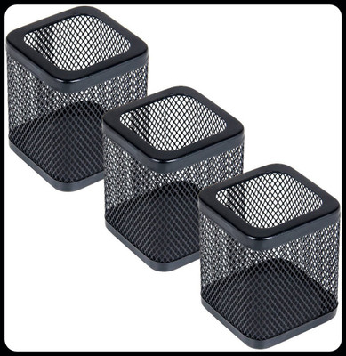 PANKU 3 Compartments Iron Pen Stand(Black)