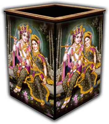 pnf 1 Compartments wooden Colourful Wooden Pen Stand with photo of Radha Krishna -13558(Multicolor)