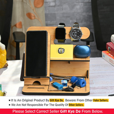 GIFT KYA DE 6 Compartments Wooden Desk Organizer (6 in 1) Mobile Stand Gift for Husband(Bamboo)