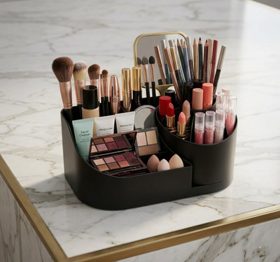 Mungat 4 Compartments Plastic Countertop Storage for Dressing Table & Stationery items(Black)