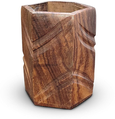 MR Crafts 1 Compartments Wooden Wooden Pen Stand(Brown)
