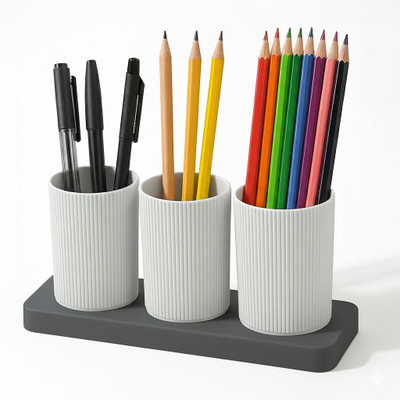MAGICSPOON 3 Compartments Plastic Pen Stand(Grey)