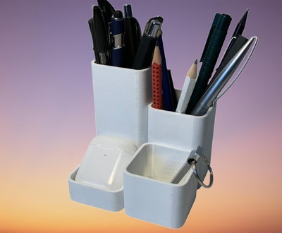 payneer 4 Compartments plastic Stylish Pen Stand, Pencil Holder Table, Pen Holder, Stationery Desk Organizer(White)