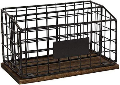 Indian Decor 1 Compartments Metal Desk Organizer(Black)