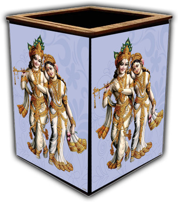 pnf 1 Compartments wooden Colourful Wooden Pen Stand with photo of Radha Krishna -22099(Multicolor)