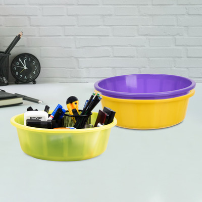 KUBER INDUSTRIES 3 Compartments Plastic Desk Organizer(Yellow & Purple & Green)