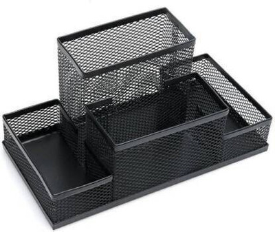 FosCadit 4 Compartments Metal Mesh Desk Organizers(Black)