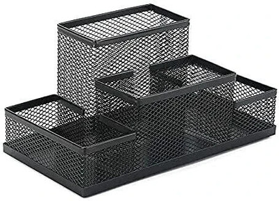 DUS 4 Compartments Metal Desk Organizer(Black)