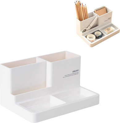 Deli 5 Compartments High Quality Plastic, Stationery Stand Organizer, Holder Office Home, Multifunctional Compartment Storage Office Accessories(White)