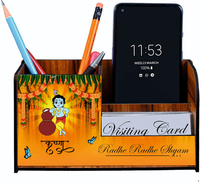 jai shree shyam collection 3 Compartments WOOD Visiting card stand(Brown)