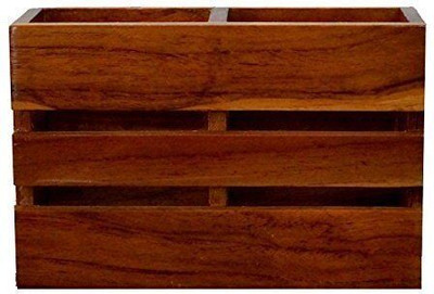 WOOD SMITHS 2 Compartments Wooden Storage Crate Box(Brown)