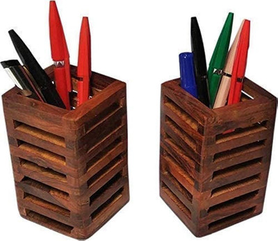 MD Furniturs 2 Compartments Premium Sheesham/Rose wood with Polished PEN PENCIL HOLDER Combo(Brown)