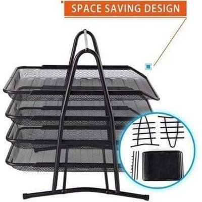 AQUABUCKET 4 Compartments Metal Body Desk File Tray(Black)