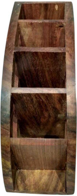 MNF 5 Compartments Wooden Stylish Remote stand(wooden Brown color)