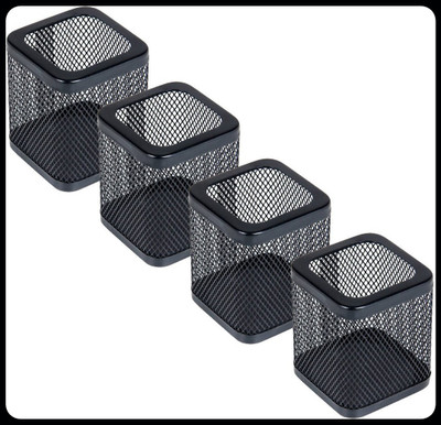 PANKU 4 Compartments Iron Pen Stand(Black)