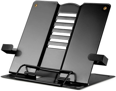 Stadash 1 Compartments Metal Desktop Metal Book Stand Holder Adjustable & Foldable Book Organizer for Reading(Black)
