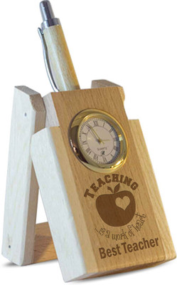 TIED RIBBONS 2 Compartments Wood Best Teacher Pen Stand(Brown)