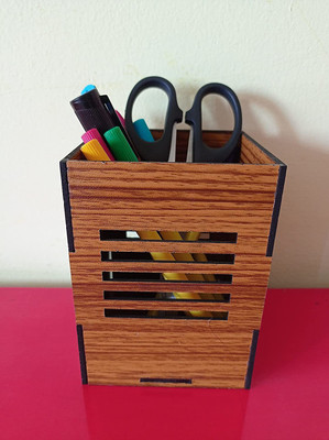 Asmi Collections 1 Compartments Engineer Wood, MDF Pen Pencils Holder(Brown)
