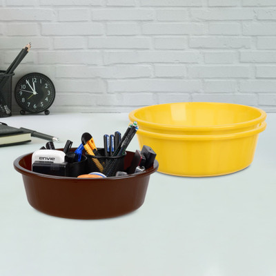 Aaarsh Stores 1 Compartments Plastic Desk Organizer(Yellow & Brown)