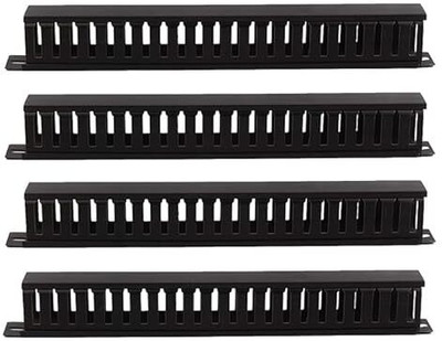 RAREGEAR 1 Compartments Metal, PVC Metal and PVC 1U 22 Slot Rack Mount Horizontal Cable Manager - 4 Pack(Black)