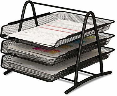 RAIYARAJ 3 Compartments metal 3-Tier File Rack(Black)