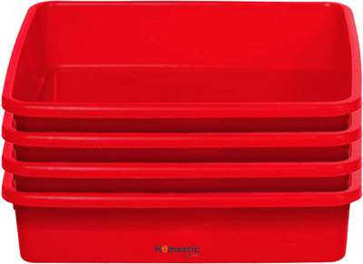 HOMESTIC by Kuber Industries 1 Compartments Plastic Storage Large Tray Organizer, Stackable Tray Pack of 4(Red)