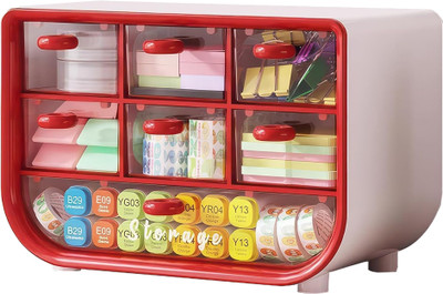 Ofifo 7 Compartments Plastic Desk Organizer(Red)